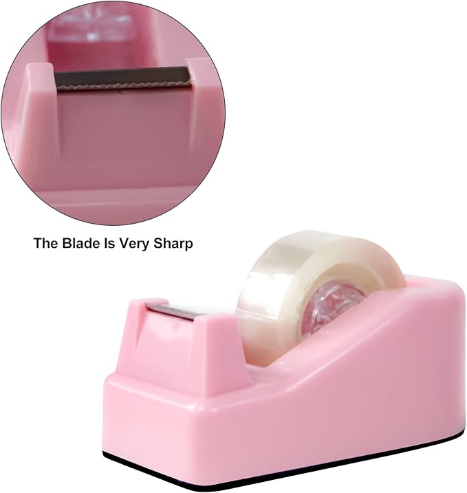 2Pcs Desktop Tape Dispenser Adhesive Roll Holder with Weighted Nonskid Base, Pink (Tape not Included)-DeskLoop Office
