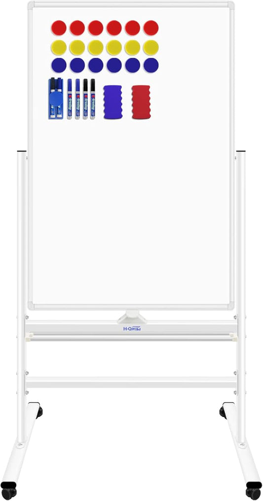 H-Qprobd Magnetic Whiteboard Mobile Dry Erase Board with Stand 40"x28" Double Side Rolling Whiteboards on Wheels for Home, Office & School-DeskLoop Office