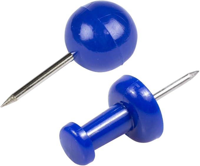 JAM PAPER Colorful Push Pins - Flat & Round Head Thumb Tack Combo Set - Blue Pushpins - 200/Pack-DeskLoop Office
