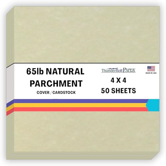 50 Natural Parchment 65lb Cover Paper Sheets 4 X 4 Inches Cardstock Weight Colored Sheets 4" X 4" (4X4 Inches) Small Square Card Size - Printable Old Parchment Semblance-DeskLoop Office