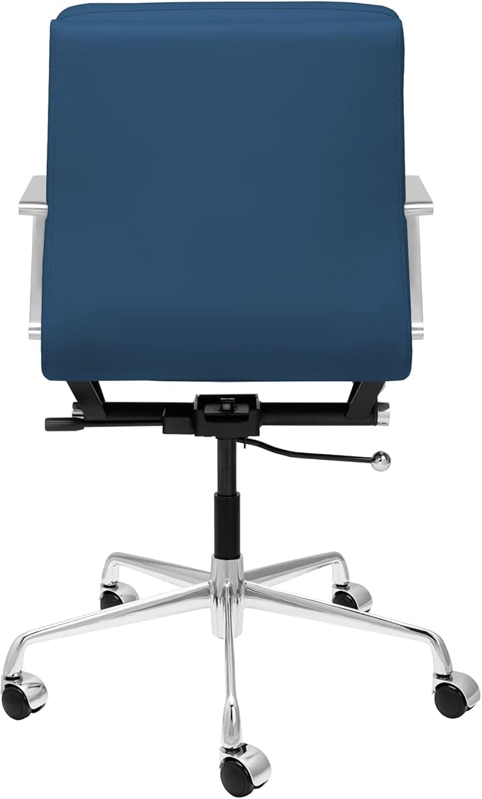 Laura Davidson Furniture SOHO II Padded Management Office Chair - Mid Back Desk Chair with Arm Rest, Swivel & Cushion Availability, Made of Faux Leather, Blue, Computer Chair-DeskLoop Office