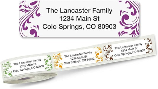 Colorful Images Elegant Swirl Rolled Personalized Return Address Mailing Labels with Dispenser, Customize with Name & Shipping Address, 500 ¾” x 2½” Self Adhesive, Easy Peel Label Roll-DeskLoop Office