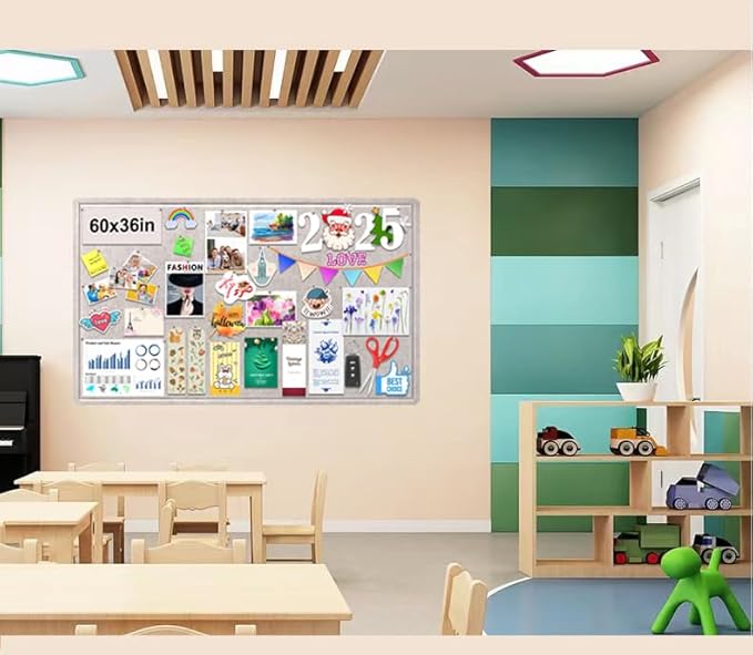 Large Bulletin Board, Foldable 60x36 Inches Cork Board Alternative, Large Felt Board Decorative Pin Board for Wall, Foldable Photo Board Self-Adhesive Vision Board with 36 Pushpins Light Khaki-DeskLoop Office