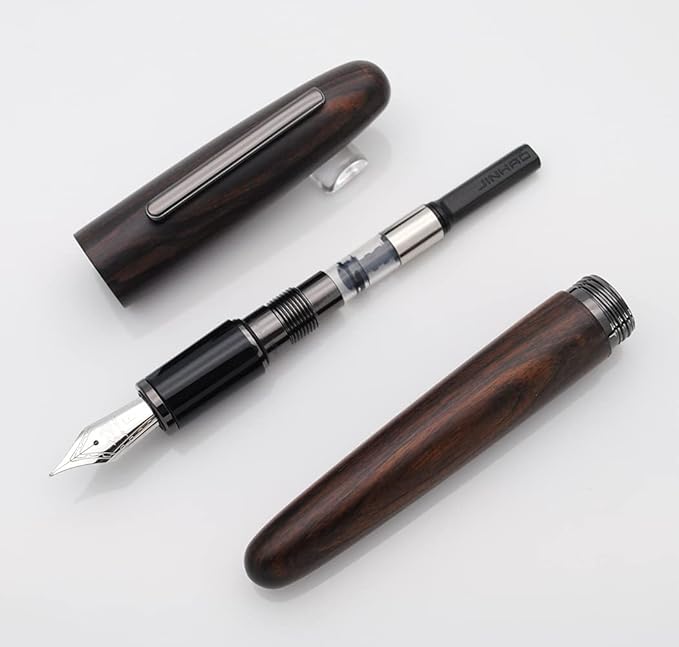 JINHAO 9056 Natural Wood Fountain Pen Handmade Ink Pen (Ebony Wood, Black clip, Fine Nib 0.5mm)-DeskLoop Office