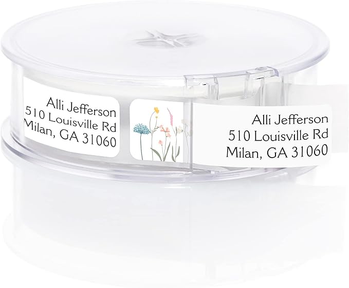 Wildflower Rolled Address Labels / 500 Personalized Return Address Labels/Designer Address Stickers in Elegant Plastic Dispenser-DeskLoop Office