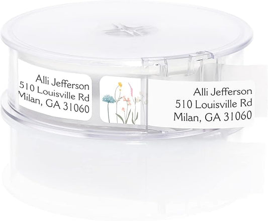 Wildflower Rolled Address Labels / 250 Personalized Return Address Labels/Designer Address Stickers in Elegant Plastic Dispenser-DeskLoop Office