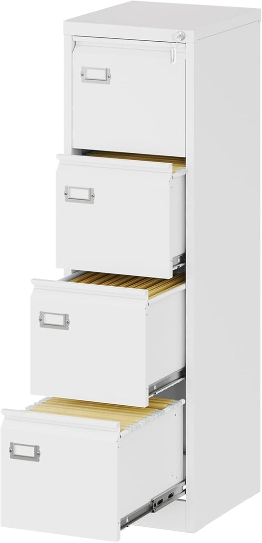 File Cabinets - 4 Drawers Vertical 17.8" Deep Lockable Filing Cabinet - White Metal Storage Cabinets for Home Office to Hanging Files Letter/Legal/F4/A4 Size-DeskLoop Office