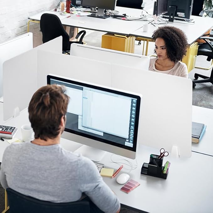 4PCS Acrylic Desk Dividers - 23.6”L x15.8”W White, Office Privacy Partitions with Clamps, Plexiglass Protective Shields for Offices Schools Call Centers-DeskLoop Office