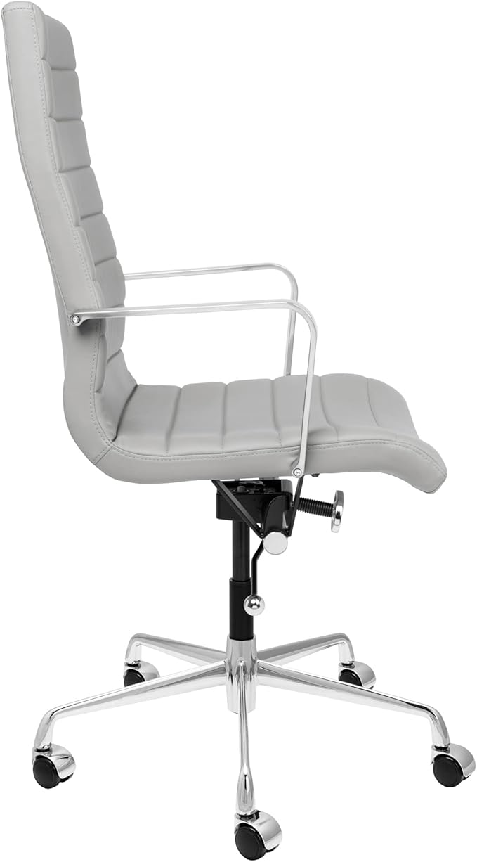 Laura Davidson Furniture SOHO II Ribbed Office Chair - Tall Back Desk Chair with Arm Rest, Swivel & Cushion Availability, Made of Faux Leather, Grey, Computer Chair-DeskLoop Office