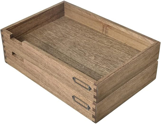 KIRIGEN Wooden Stackable Office Letter Organizer Desk Tray Pack of 2 - Wood Two Tier Tray for Desktop Organizeration with Metal Label Card Holder - Inbox Tray for Desk,Dark Brown 2TTP-DBR-DeskLoop Office