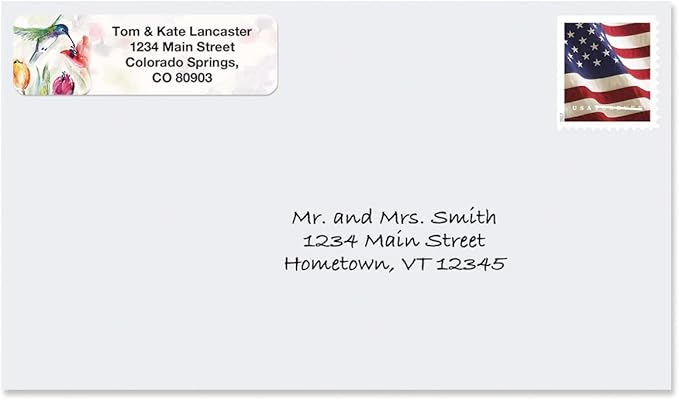 Colorful Images Fluttering Hummingbirds Rolled Personalized Return Address Mailing Labels with Dispenser, Customize with Name & Shipping Address, 250 ¾” x 2½ Self Adhesive, Easy Peel Label Roll-DeskLoop Office