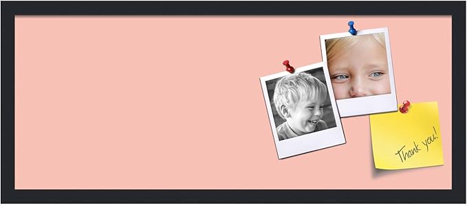 PinPix 30x12 Inch Cork Bulletin Board. This Decorative Framed Pin Board Comes with Pink Pastel Design and a Satin Black Frame. Ideal for Home Office Decor or Message Board (PinPix-1813)-DeskLoop Office