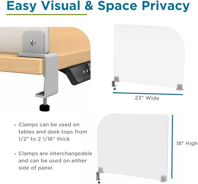VaRoom Studio Wing Desktop Privacy Panel – Frosted Acrylic Clamp-on Desk Divider –23” W x 18”H Partition-DeskLoop Office