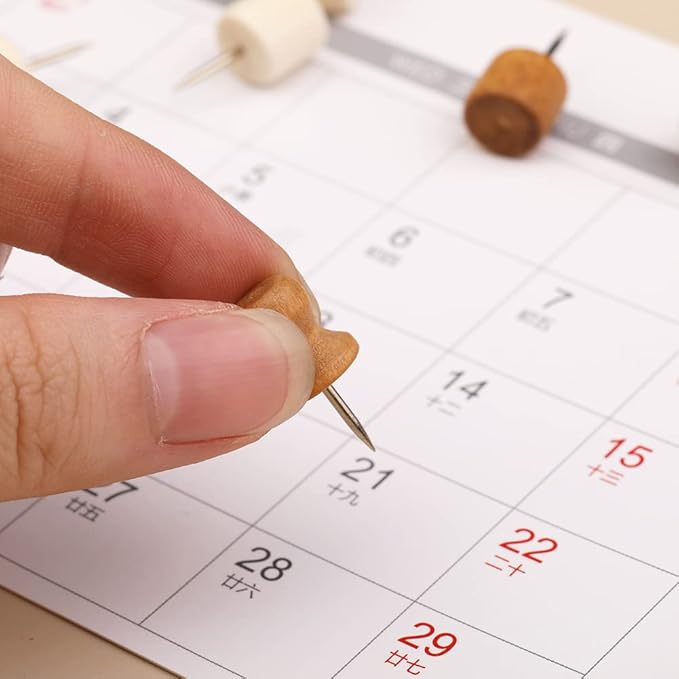 114 Pcs Wood Push Pins, 2 Colors and 7 Types Decorative Thumb Tacks Wooden Head Pin Map Tacks Marking Pin, Wood Thumb Tacks Decorative for Bulletin Boards Craft Projects with Storage Box-DeskLoop Office