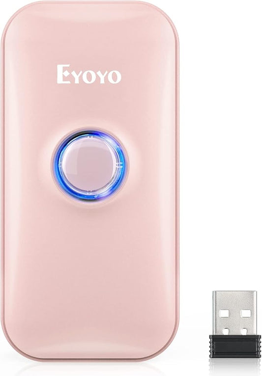 Eyoyo Mini 1D Bluetooth Barcode Scanner, 3-in-1 Bluetooth & USB Wired & 2.4G Wireless Barcode Reader Portable Bar Code Scanning Work with Windows, Android, iOS, Tablets or Computers(Pink)-DeskLoop Office