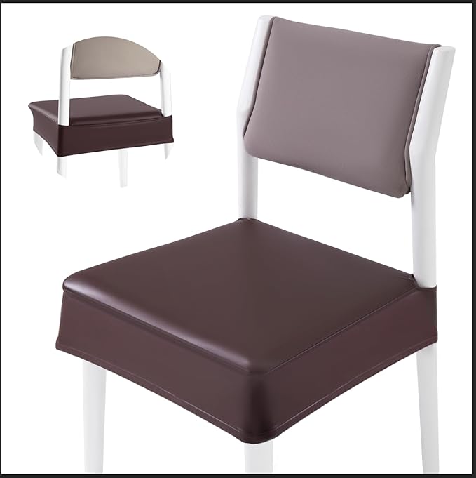 CWK Waterproof PU Leather Dining Chair Covers Set of 6 - Stretchable Chair Seat Slipcovers, Removable & Washable Protector for Dining Room,Home,Office,Wedding,Rear Covers (PU-Coffee)-DeskLoop Office