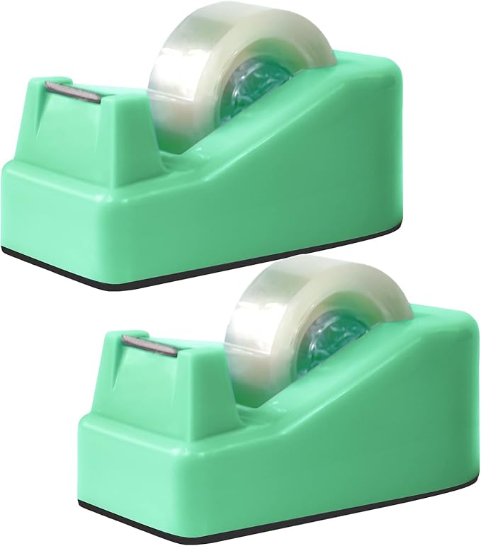 2Pcs Desktop Tape Dispenser Adhesive Roll Holder with Weighted Nonskid Base, Green (Tape not Included)-DeskLoop Office