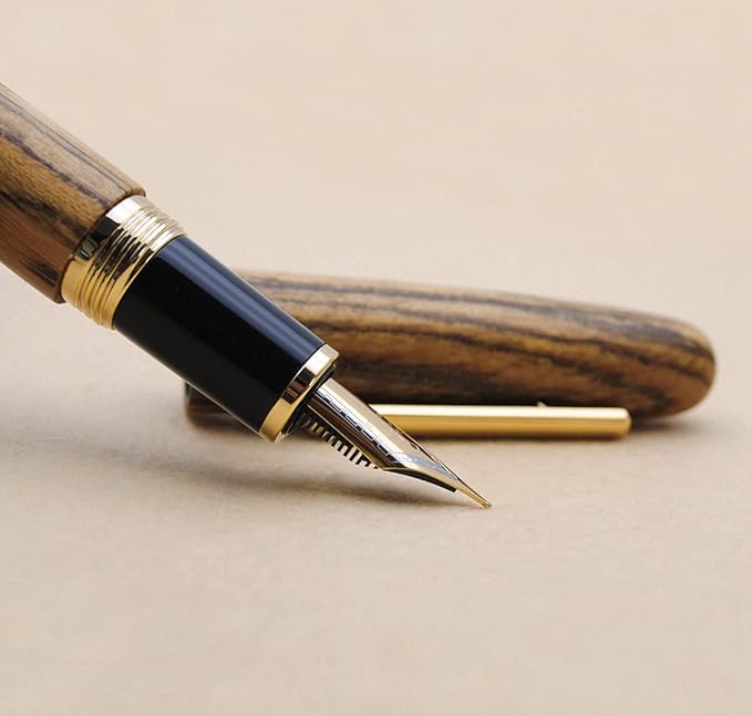 JINHAO 9056 Natural Wood Fountain Pen Handmade Ink Pen (Tiger Wood, Medium Nib 0.7mm)-DeskLoop Office