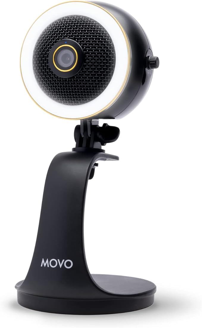 Movo WebMic HD Pro All-in-One Webcam with Microphone and Ring Light- 1080p HD Camera, Pro Cardioid Condenser Microphone, LED Ring Light -HD Webcam for Streaming, Video Conferencing, Recording, Gaming-DeskLoop Office