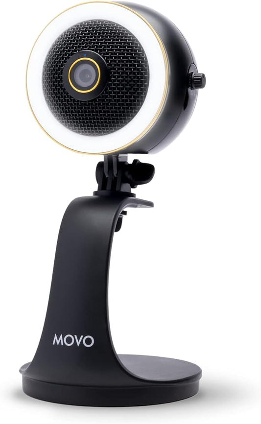 Movo WebMic HD Pro All-in-One Webcam with Microphone and Ring Light- 1080p HD Camera, Pro Cardioid Condenser Microphone, LED Ring Light -HD Webcam for Streaming, Video Conferencing, Recording, Gaming-DeskLoop Office