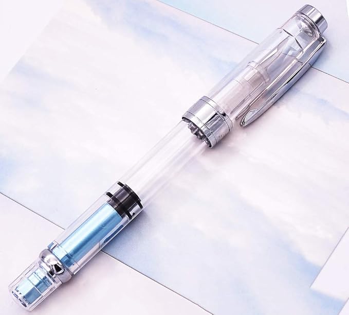 Lanxivi 4 x Yongsheng 3008 Fountain Pen Upgrated Fine Nib,Silver Trim,Piston Filling, Transparent-DeskLoop Office