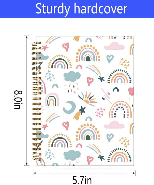 Spiral Journal Notebook,A5 Hardcover Lined Journals for Women Girl 6 x 8.3 in,120 Pages Thick Paper,Cute College Ruled Writing Notebook for Gifts Office Work School(Rainbow Heart)-DeskLoop Office