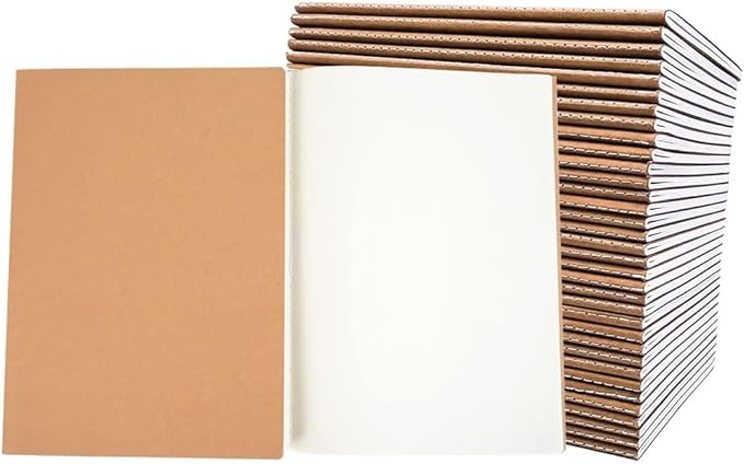 30 Pack A5 Blank Journal Notebook for Travelers, Student Gifts Office and School Supplies, Writing Journal Sketchbook Subject Notebooks Travel Journals Bulk, Kraft Paper, 80 Pages, 40 Sheets, 8.3x5.5-DeskLoop Office