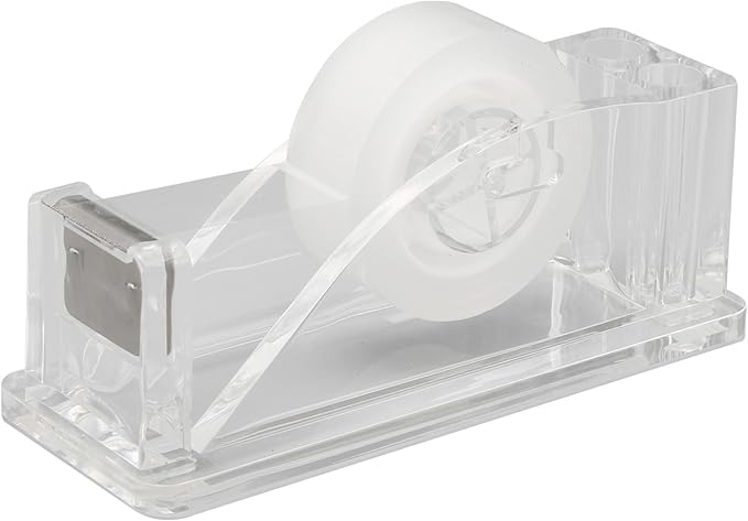 QILIMA Transparent Acrylic Tape Dispenser, Clear Tapes and Refillable Dispensers, Desktop Tape Dispenser Acrylic for Home,Tape Cutter Holder Fits Standard Tape Rolls, Office and School-DeskLoop Office