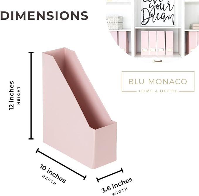 BLU MONACO Set of 6 Foldable Pink Magazine Holder with Gold Label Holders – Cute Stylish Magazine Storage for Shelves, and Closets – Book Bins, File Desk Organizer, and Document Storage-DeskLoop Office