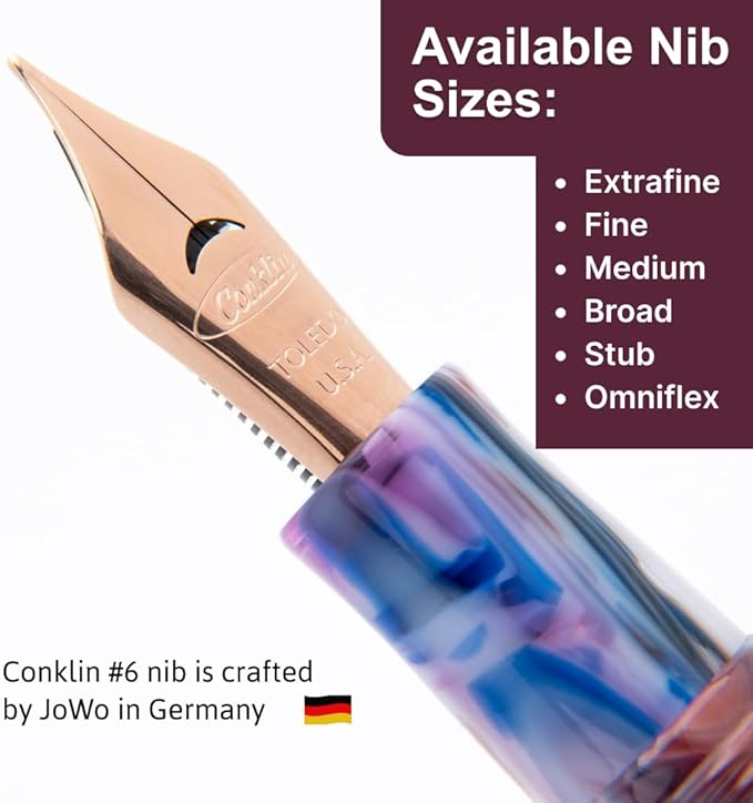 Conklin 1898 Fountain Pen, Misto Purple - Stub Nib | Luxury Writing Instrument with Unique Resin Blend | JoWo Stainless Steel Nib Made in Germany | Ideal for Calligraphy Enthusiasts-DeskLoop Office