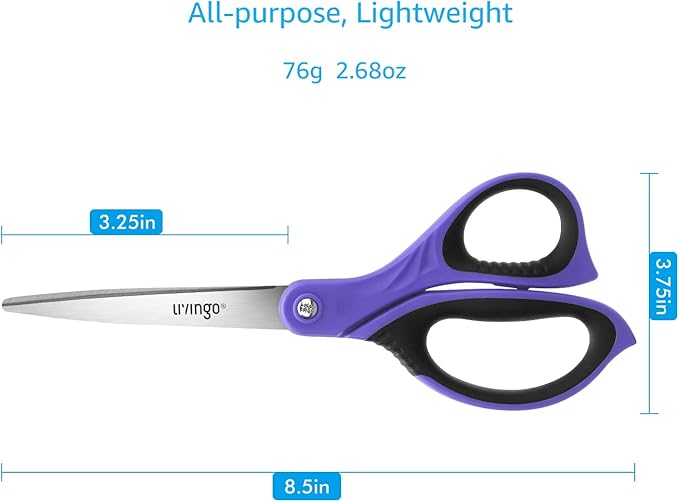 LIVINGO 3 Pack Sharp Scissors, 8.5 inch Comfort Grip Scissors All Purpose for Office, Stainless Steel Shears for Home Heavy Duty Cutting Fabric Sewing, Paper, School Crafting DIY-DeskLoop Office