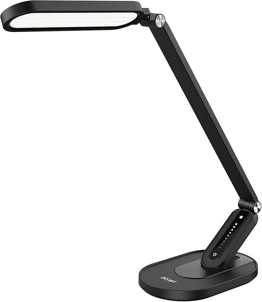 JKSWT LED Desk Lamp, Eye-Caring Table Lamps Natural Light Protects Eyes Dimmable Office Lamp with 5 Color Modes USB Charging Port Touch Control and Memory Function, 10W Reading Lamp,Black-DeskLoop Office