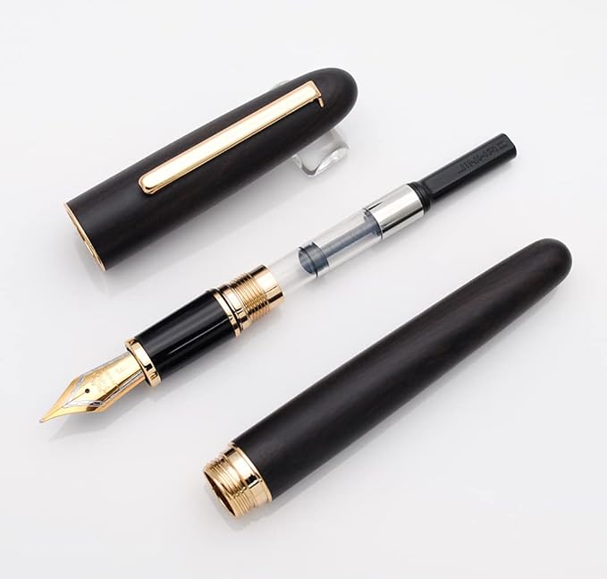 JINHAO 9036 Natural Wood Fountain Pen Handmade Ink Pen (Fine Nib 0.5mm, Ebony Wood)-DeskLoop Office