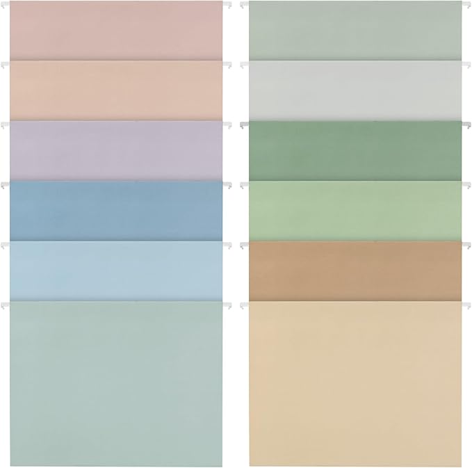 50pcs Decorative Hanging File Folders,Filing Cabinet, Letter Size with 1/5-Cut Adjustable Tab Durable 12 Color Assorted, 50 pcs Per Box,Cute,Color,Pink,Pastel