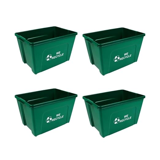 Curbside 18 Gallon Green Recycling Bin for Homes or Businesses for Curb Recycling - Four Pack of Bins - Green-DeskLoop Office
