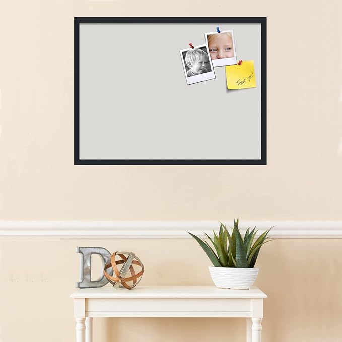 PinPix 32x24 Inch Cork Bulletin Board. This Decorative Framed Pin Board Comes with Light Stone Design and a Satin Black Frame. Ideal for Home Office Decor or Message Board (PinPix-1809)-DeskLoop Office