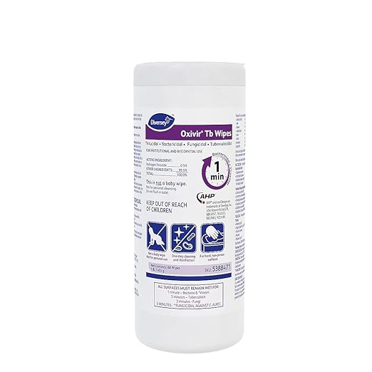 Oxivir Diversey Tb 5388471 Ready-to-Use Disinfectant Cleaning Wipes, Accelerated Hydrogen Peroxide, Large 7x8-Inch Sheets, 60-Wipes, 1-Slim Canister (Pack of 12)-DeskLoop Office