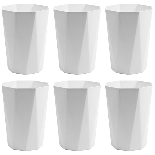 12L Trash Can Wastebasket Plastic Trash Bin Garbage Container Rubbish Can Paper Basket Office Organizer for Bedroom Home Office, 6 White-DeskLoop Office