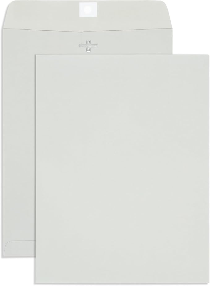 Blue Summit Clasp Envelopes, 10 x 13-Inch, Thick 28lb Gray Kraft Paper, Clasp with Gummed Seal, 100 Envelopes-DeskLoop Office