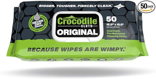 Crocodile Cloth Original Cleaning Wipes – 50 (15” x 10”) Hand & Tool Industrial Cleaning Wipes – Large Multi-Surface Cleaning Cloths, Water-Based Solution with Extreme Cleaning Power — Safe on Skin-DeskLoop Office