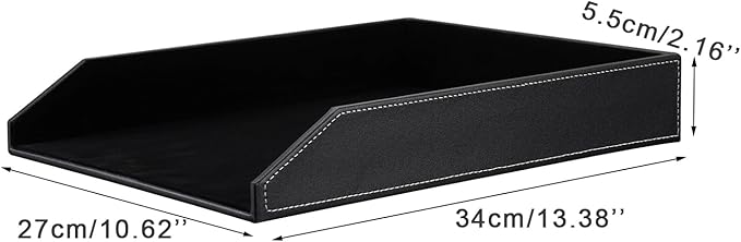 KINGFOM Letter Tray, PU Leather Paper Organizer Tray for Desk, Paper Organizer Storage Holder for Office Home or School A4 Size Black-DeskLoop Office