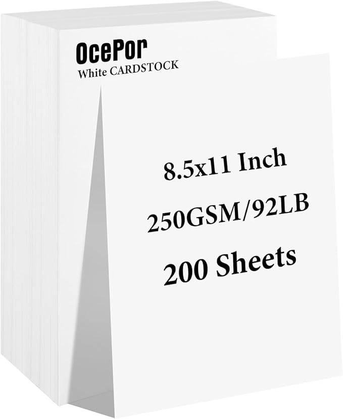 OcePor 200 Sheets White Cardstock 8.5” x 11”, 92lb/250gsm Card Stock, Thick Card Stock Paper, Heavy Cardstock Paper for Printer, Resume, Scrapbooks, Art, Crafts, Business Cards-DeskLoop Office