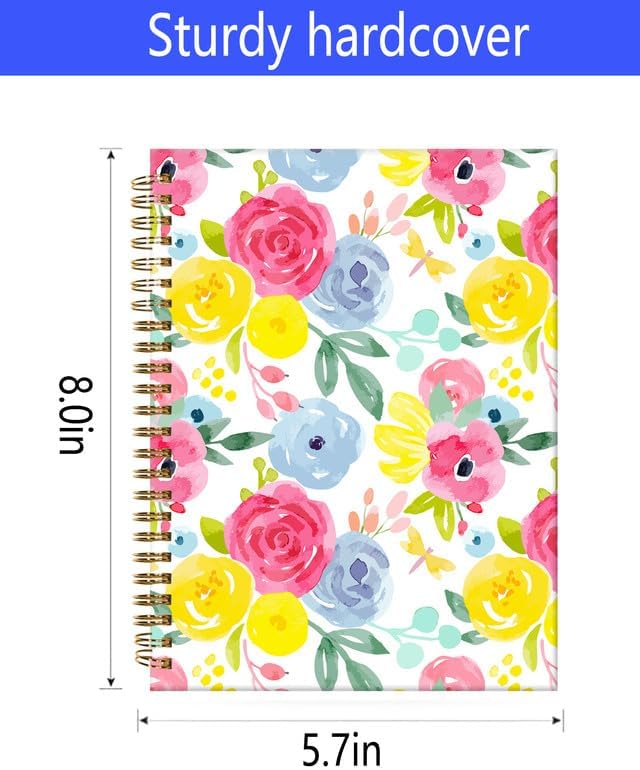 Spiral Journal Notebook,A5 Hardcover Lined Journals for Women Girl 6 x 8.3 in,120 Pages Thick Paper,Cute College Ruled Writing Notebook for Gifts Office Work School(Watercolor Rose Floral)-DeskLoop Office