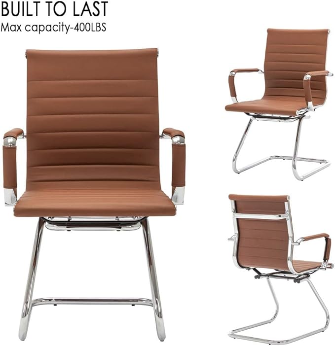 Office Desk Chair No Wheels Set of 4 PU Leather Computer Chairs Mid Back Guest Chairs for School Reception Conference Waiting Room, Cafe-DeskLoop Office