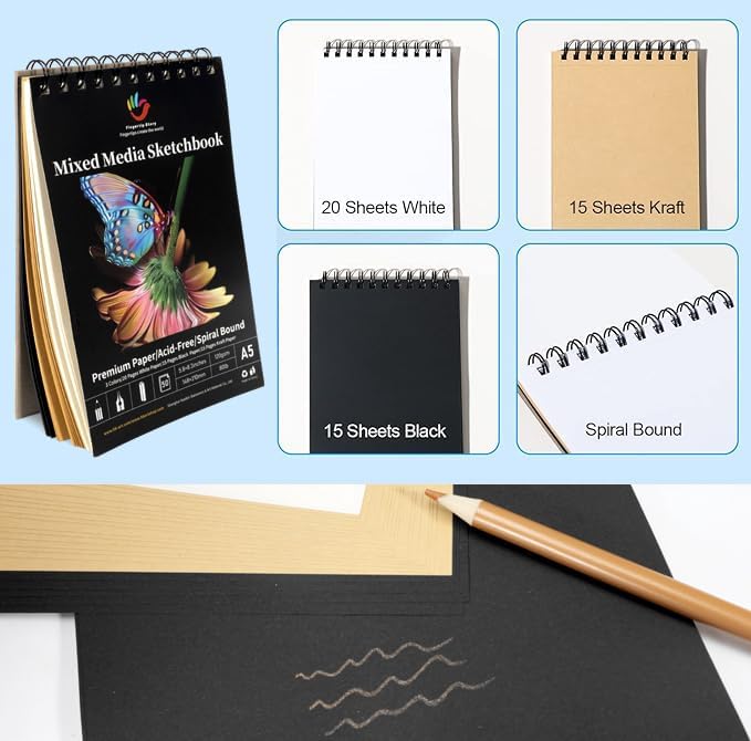 H & B 80-Pack Colored Sketching Art Pencil Set with 3-Color Sketchbook and Coloring Book - Includes Graphite, Watercolor, Metallic, and Oil-Based Colored Pencils-DeskLoop Office