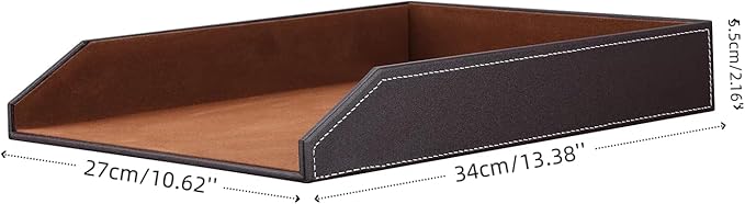 KINGFOM Letter Tray, PU Leather Paper Organizer Tray for Desk, Paper Organizer Storage Holder for Office Home or School A4 Size Brown-DeskLoop Office