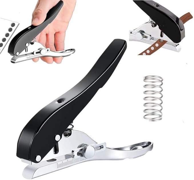 Single Hole Punch 1/4 inch-6mm Round Heavy Duty Hole Puncher Badge Hole Punch Paper Punch Portable Hand Held Long Hole Puncher for Craft Paper Plastic Cardboard Business Card Photos-Black-DeskLoop Office