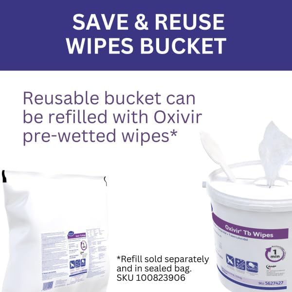 Oxivir Diversey Tb 5627427 Ready-to-Use Disinfectant Cleaning Wipes, Accelerated Hydrogen Peroxide, 11x12-Inch Extra Large Sheets, 160-Wipes, 1-Bucket (Pack of 4)-DeskLoop Office