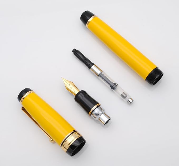 Metal Big Fountain Pen Set Medium Nib 0.7mm, Includes Ink Refill Converter, 5 Ink Cartridges & Gift Box (Medium Nib 0.7mm, Yellow)-DeskLoop Office