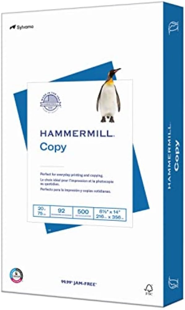 Hammermill Printer Paper, 20 lb Copy Paper, 8.5 x 14 - 1 Ream (500 Sheets) - 92 Bright, Made in the USA, 105015R-DeskLoop Office